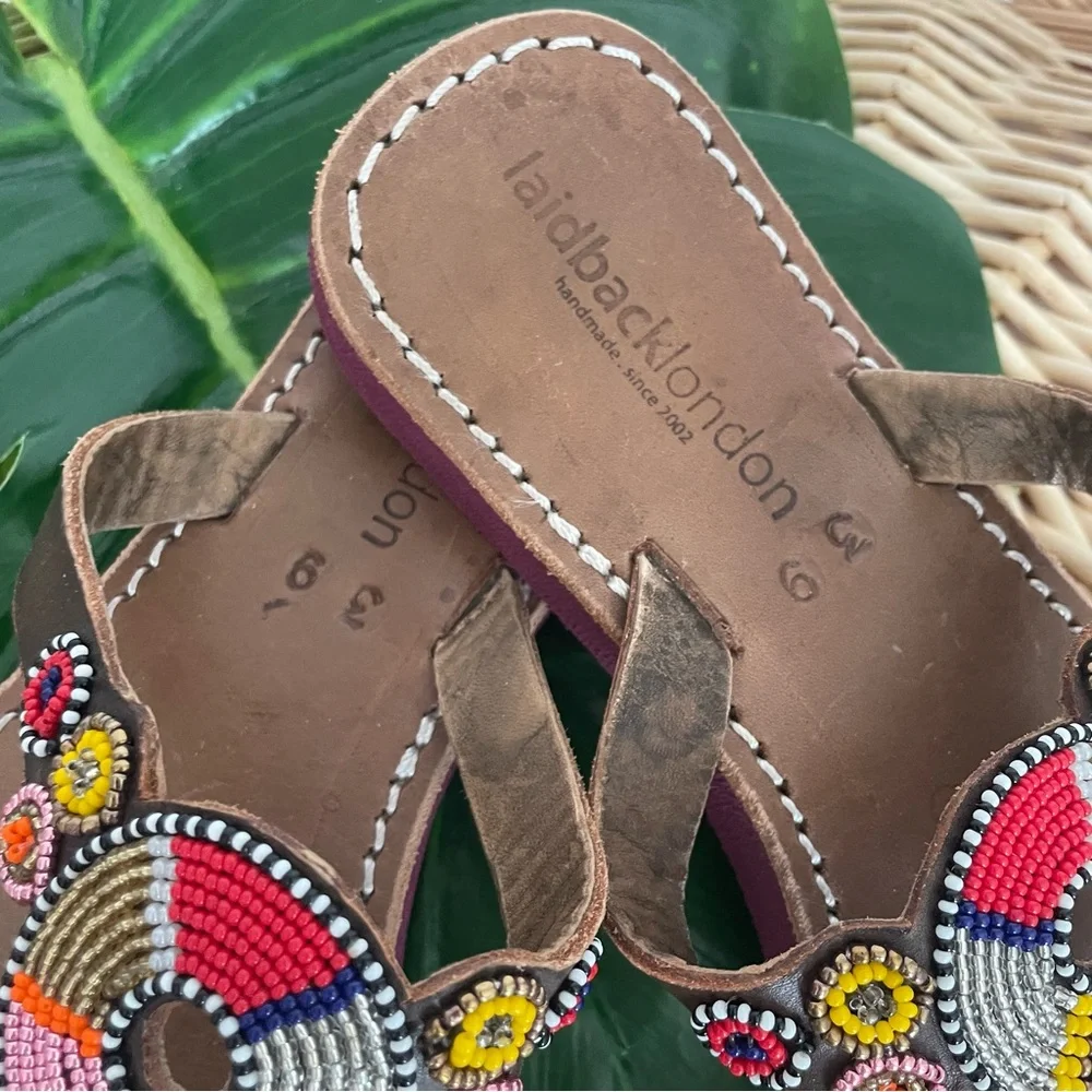 Laidback London Shibli SSR Leather Beaded Handmade Sandal Red Mix Size 39
